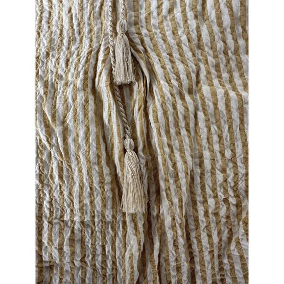 Max Studio Womens Tan and White Striped Loose Fit Keyhole Peasant Blouse Large - Picture 8 of 13